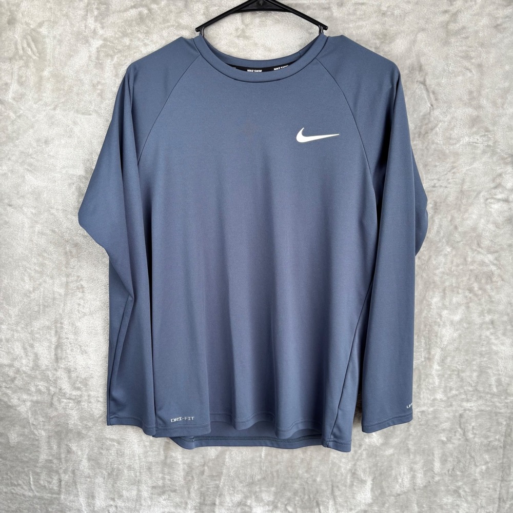 Nike Swim Long Sleeve Dri-FIT‎ UPF 40+ Rash Guard Top Blue Men's Small